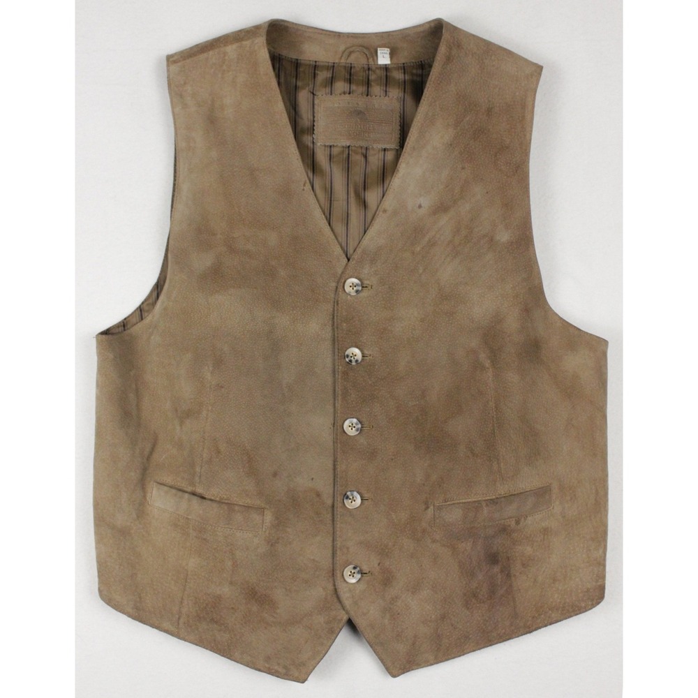 Roundtree & Yorke Western Festival Cowboy Suede Leather Vest Mens Large Brown